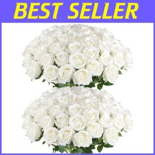 White Velvet Silk Roses Bulk 50 Pack Realistic Wedding Decor