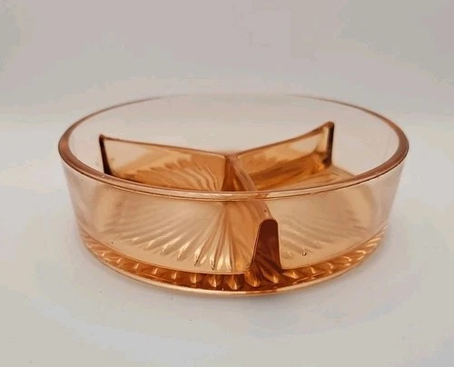 Vintage Orange Depression Glass 3 Section Divided Candy Nut Dish
