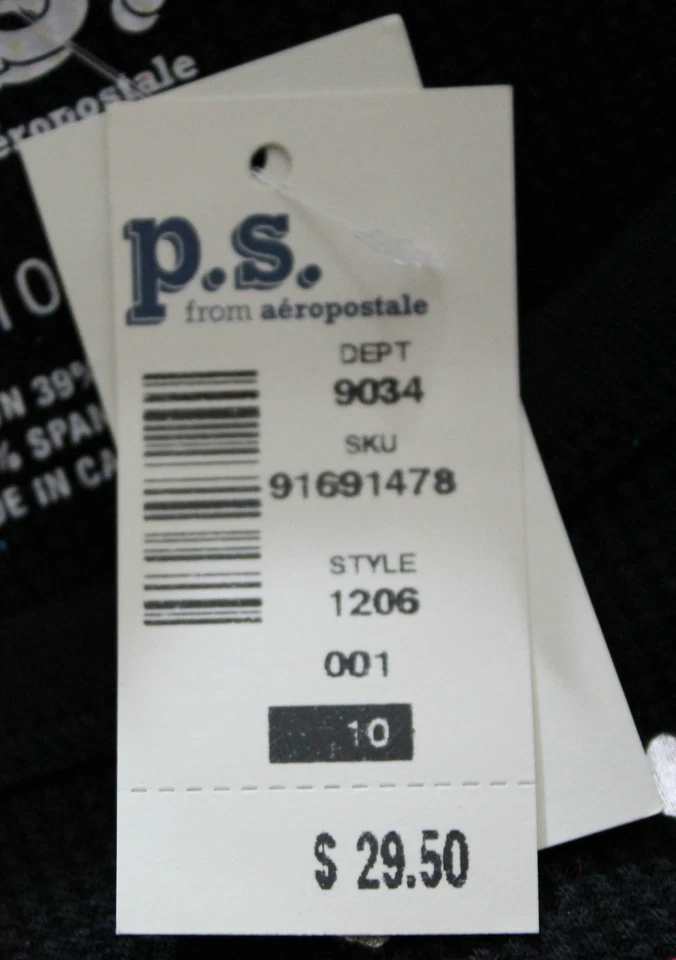 P.S. de Aeropostale, Talla 10, Top con Capucha Tejido Waffle Negro, Nuevo con Etiquetas Foto 4 de 4