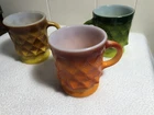(3)VTG Anchor Hocking Fire King  Orange/Yellow/Green Ombre Coffee Cups Diamond