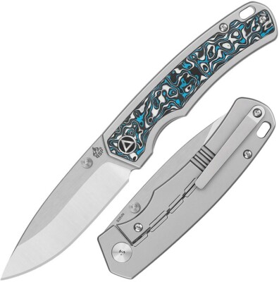 QSP Knife Puffin Folding Knife 3'' CPM S35V Steel Blade Titanium/White CF Handle