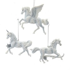 Silver  White Horse, Unicorn  Pegasus Ornaments