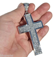 Men's Jesus Cross Micro Pave Hip Hop Pendant Flooded Out Silver Tone Iced CZ