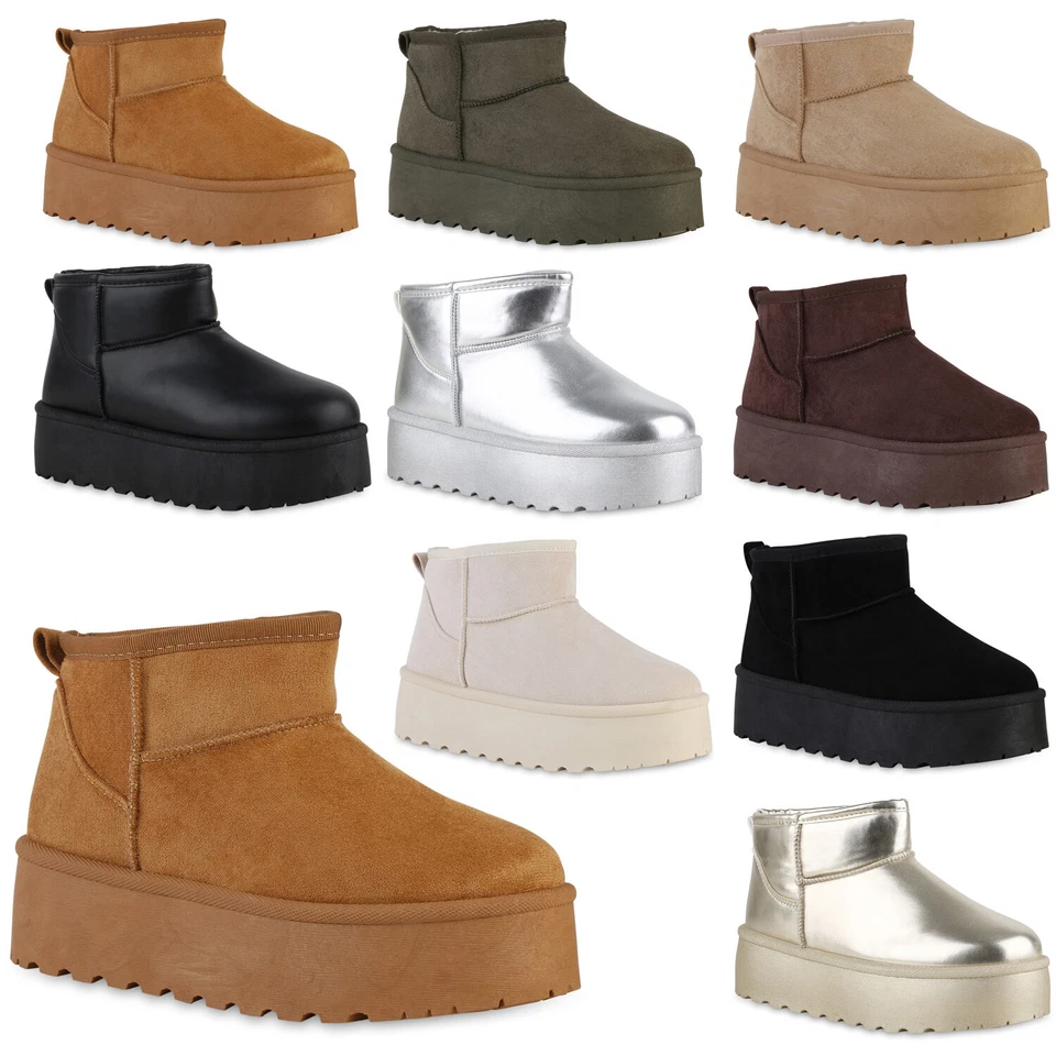 MARKENLOS Damen Warm Gefütterte Plateau Boots Profil-Sohle Winter Schuhe 840609 Trendy Neu