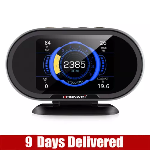KONNWEI KW206 HUD Digital Display Car Scanner Fuel Consumption Temperature Gauge - Picture 1 of 11