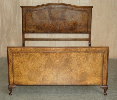 STUNNING DOUBLE SIZED CIRCA 1900 BURR WALNUT ENGLISH BEDSTEAD FRAME PART SUITE - Picture 2 of 12