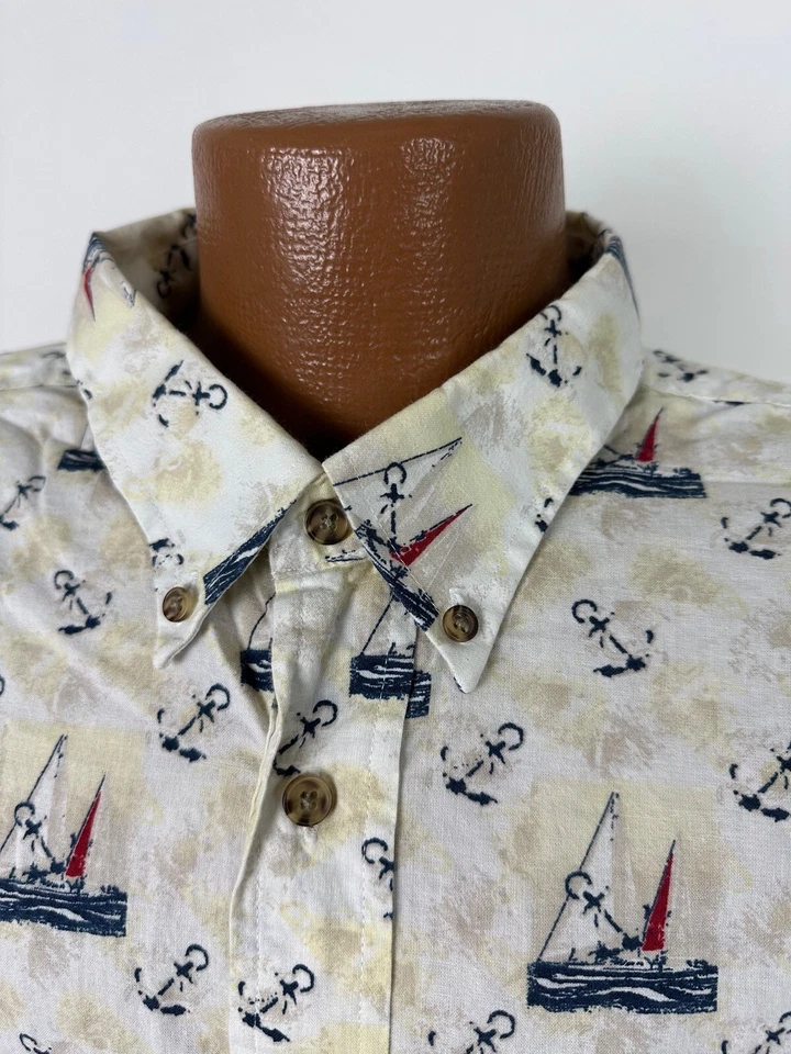 Camisa Velero Monte Carlo Años 90 Hombres 2XL Náutica Hawaiana Ancla Algodón Preppy Foto 3 de 4