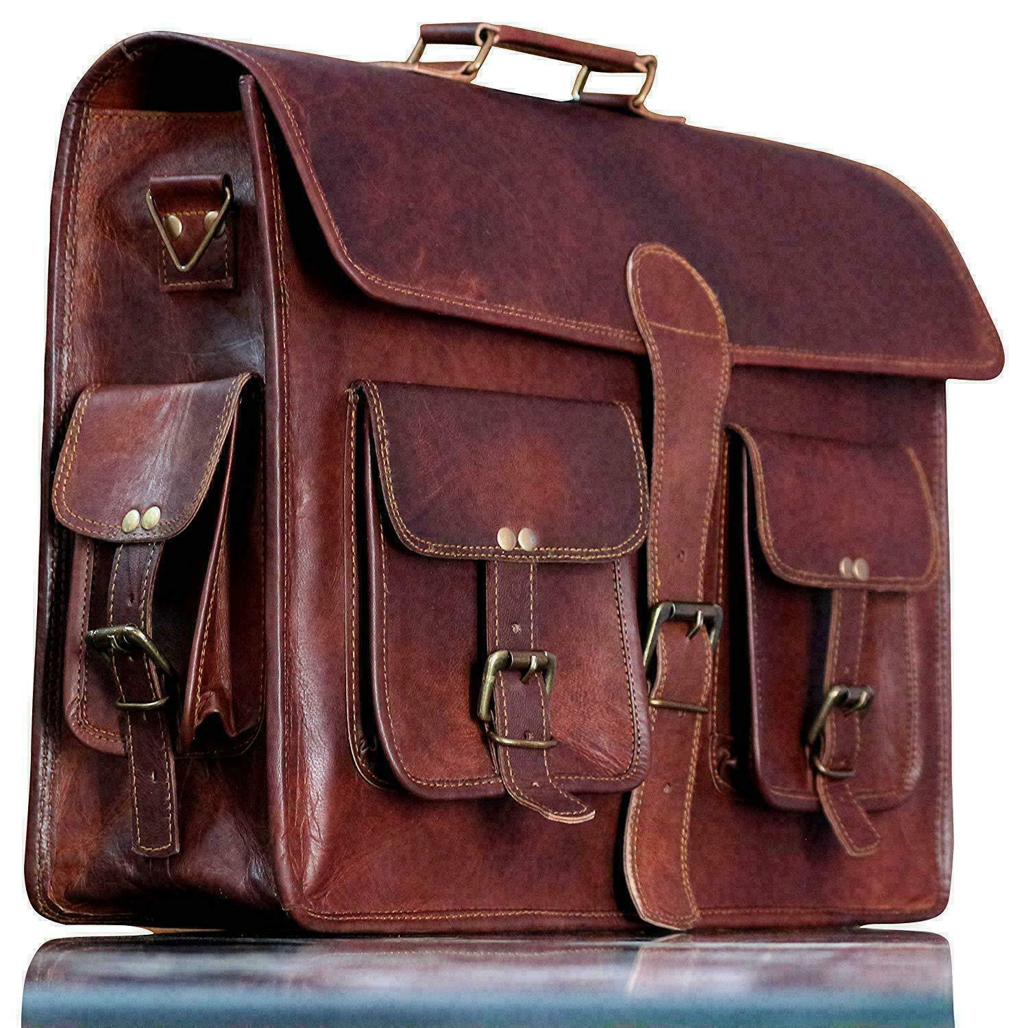 Men's Genuine Vintage Leather Messenger Laptop Briefcase Satchel Bag Brown New