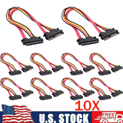 19'' 15+7 Pin SATA Extension Cable Male to Female Data and Power for HDD SSD 10PC