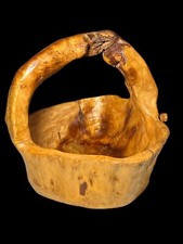 Hand Crafted Burl Wood Basket 7.25  x 8  with Handle Natural Shape Rustic
