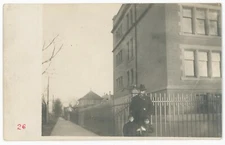 1909 RPPC Postcard Man With Two Children On City Street Real Photo Postcard