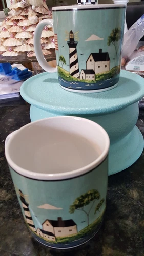 Coastal Breeze Coffee Mug Cup Set Of 2 Lighthouse Sakura Warren Kimble Vintage