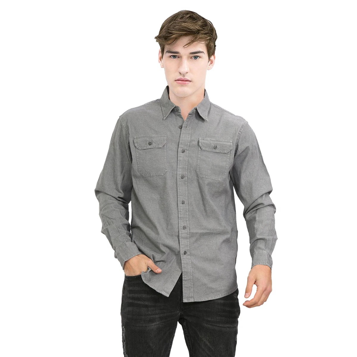 Grey denim button up clearance