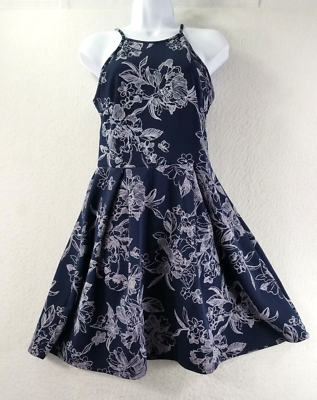 Soprano Dress Womens M Navy Blue Sleeveless Floral Print Fit And Flare  Mexico | eBay