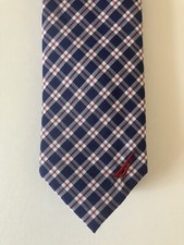 Nautica Men's Necktie Tie Cotton Red White Blue Checkered Logo 56"