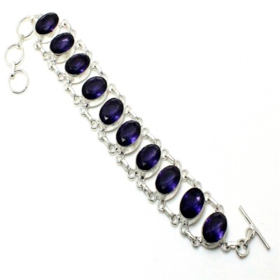 Bracelet Argent 925 Pierre Améthyste – Fabrication Artisanale Inde – Bijou Mixte