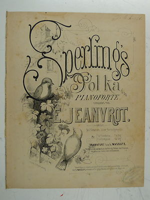 Salon Klavier E JEANVROT Sperling`s Polka, um 1860 + Spatz Illustration