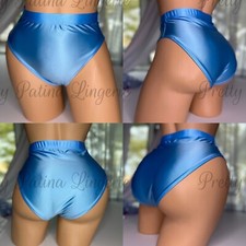 Medium M 6 Vtg Slippery Second Skin Satin Panty Hi Cut Leg Hi Waist Briefs Aqua