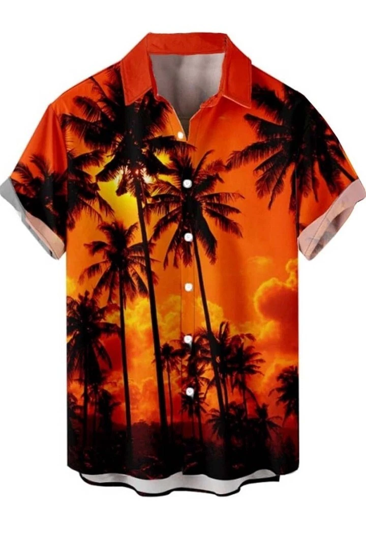 maxToonrain Hawaiian Shirts for Men Red Short Sleeved Palm Tree Print XXL