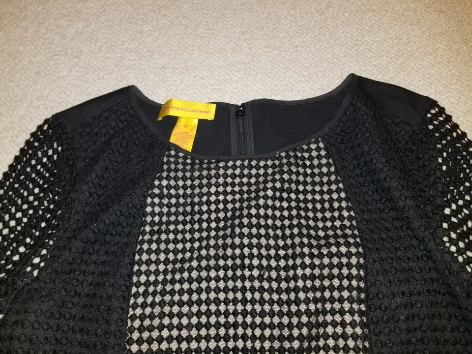 Женское платье-CATHERINE MALANDRINO-черный/бежевый кружевной/вязание крючком чистый руки с подкладкой-XL - Изображение 2 из 4