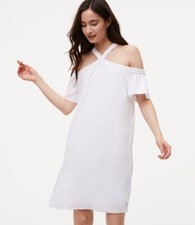 LOFT Halter Neck Cold Shoulder Flutter Sleeve White Dress Sz Large