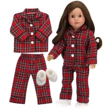 Doll Clothes 18" Sleepwear Red Plaid Slippers Sophia's Fits American Girl Dolls