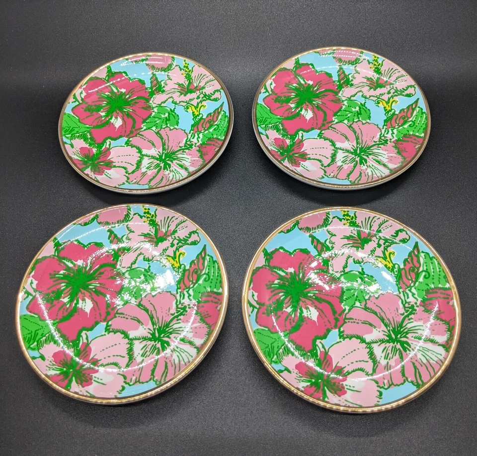 Juego De 4 Posavasos LILLY PULITZER Nuevos Cerámica Punk Azul Floral Foto 2 de 4
