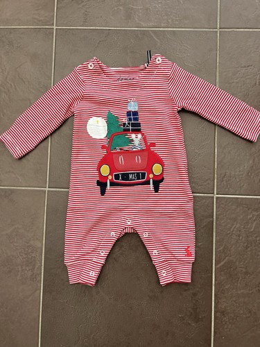 JOULES Christmas Babygrow Age 1 & 9-12 Months Red White Stripe Festive Romper - Picture 3 of 16