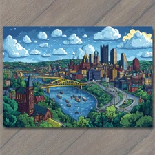 Art Print  Scenic Pittsburgh Bridges and Skyline in Lively Artistic City Rivers
