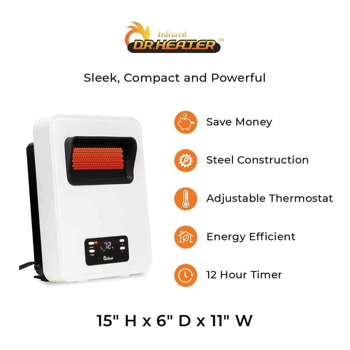 Dr Infrared Heater DR-908 2-Way Portable Space Heater, Wall/Floor, 1500W,  White | eBay
