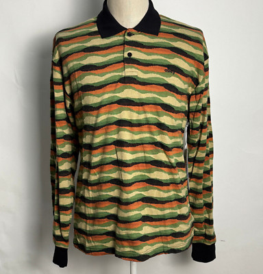 Obey Men's LS Polo Monaco Jacquard Black/Multi Stripe Size M NWT