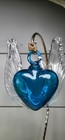 Hand Blown Art Glass Blue Clear Hanging Heart with Wings 3” - sun catcher — photo 3