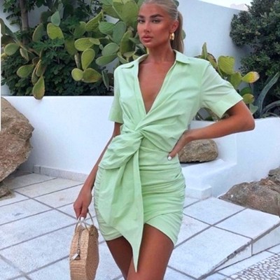 NWT Zara Ruched Green Polin Dress, Size S