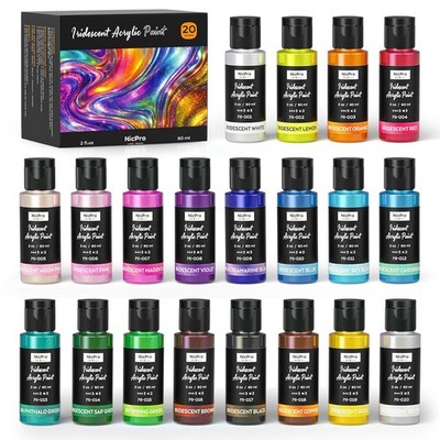 20 Color Iridescent Chameleon Acrylic Paint Set 2 Oz 60 ml Acrylic Paint Set