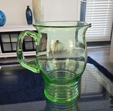 Vintage Blown Depression Green Uranium Vaseline Glass Pitcher Applied Handle