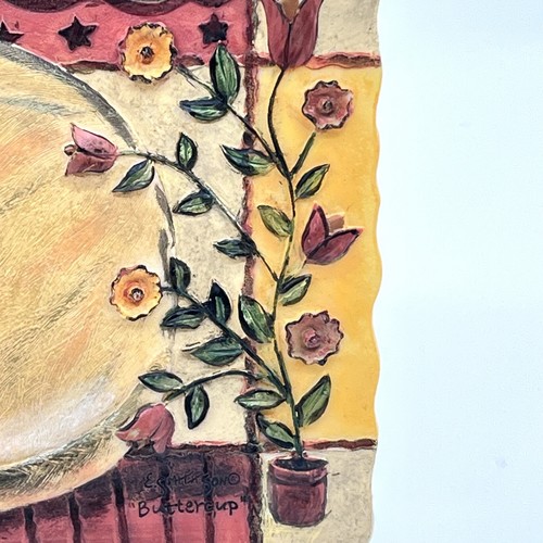 Vintage 90er E Smithson UTTERBECHER Katze Volkskunst Blumen Harz Wanddekor 8" x 4" - Bild 3 von 7