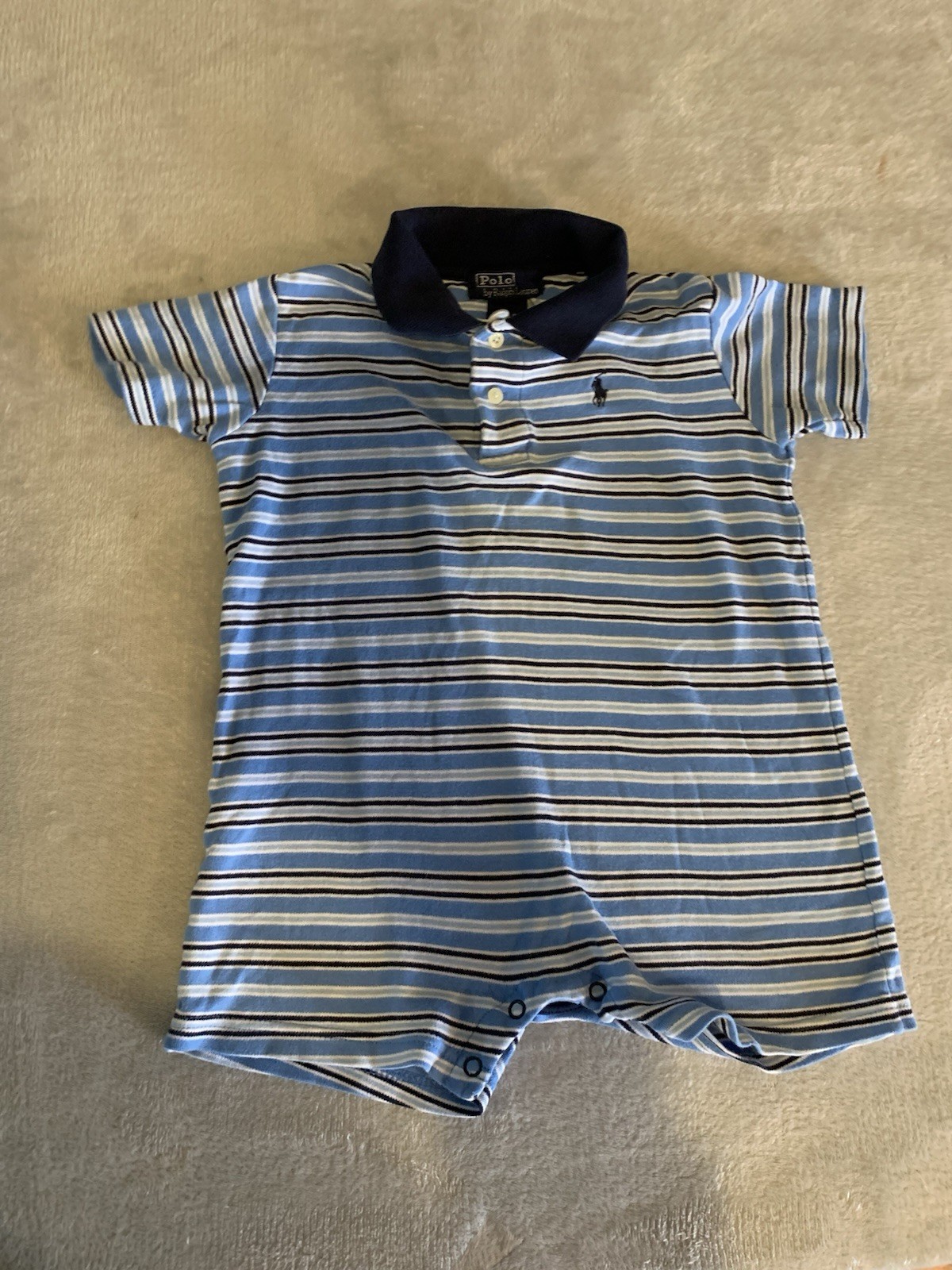 Vintage Polo Ralph Lauren Baby One Piece Jumpsuit Romper 24 Months Blue Striped