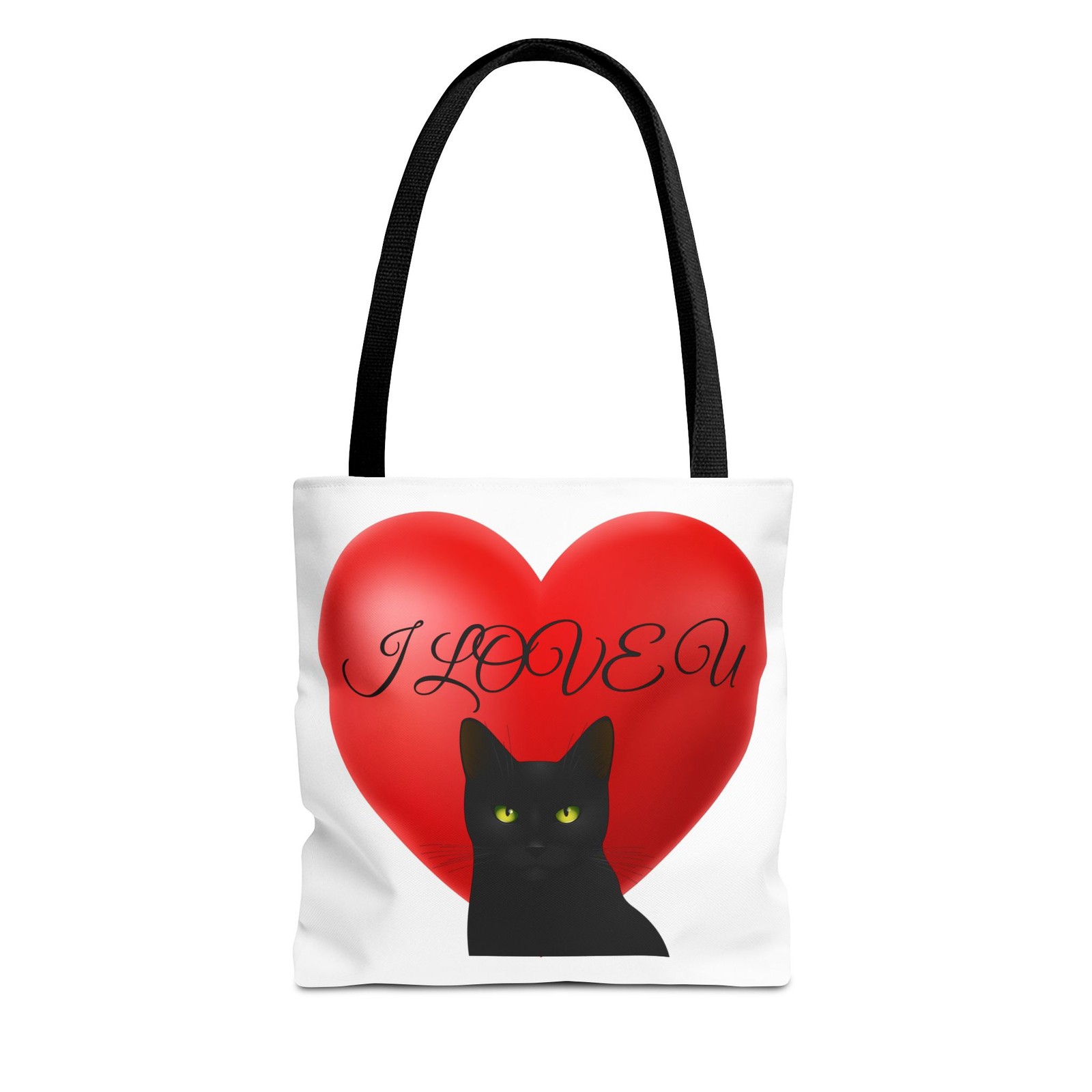 I Love You Black Cat Tote Bag | Heart Cat Design