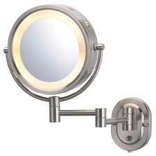 Wall Mount Makeup Mirror 14 Inch Nickel Plug In LED 1X 5X Magnification