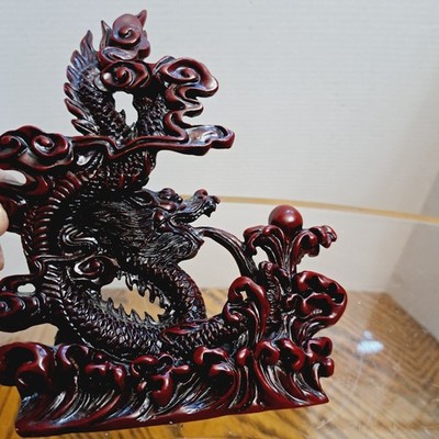 Asian Style Deep Red Dragon Feng Shui Figurine 6.5'' Tall Resin