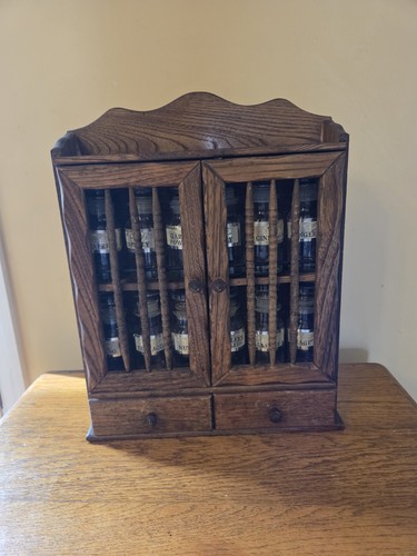 70's Vintage Cottage Core,  Country,  Wooden Spice Cabinet And 12 Jars 15x13x3