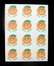 VINTAGE 70s CTP 1977 MATTE SCRATCH & SNIFF STICKERS PEACH SHEET OF 12
