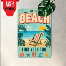 Flip Flops Beach Retro Sign Metal Tin Sign Coastal Ocean Wall Decor 8x12