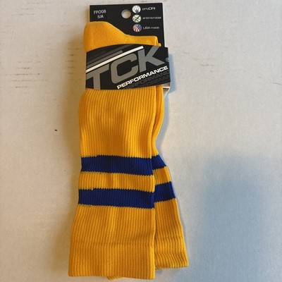 TCK Performance Athletic Socks Neon Yellow W/navy Stripe Size Small