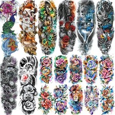 18 Sheets Large Full Arm Temporary Tattoos Women Men Kids Fake Sleeve