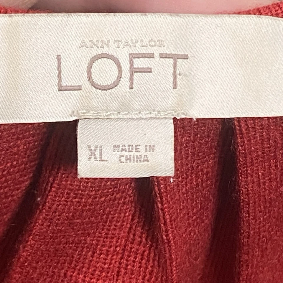 Suéter para mujer Ann Taylor Loft talla XL mezcla de lana rojo plisado manga 3/4 Foto 2 de 4