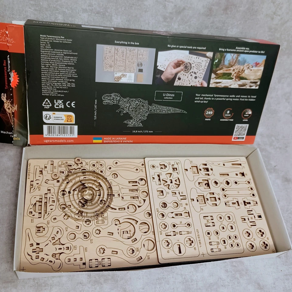 Mecánico UGEARS Madera 3D Puzzle Modelo Tyrannosaurus Rex Constructor Kit OB Foto 2 de 4