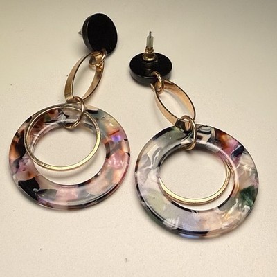 Vintage Earrings Acrylic Circular Stud Dangle Drop Disc Pierced