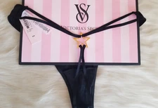 VICTORIA'S SECRET VERY SEXY STRAPPY STARSTRUCK HIGH LEG THONG PANTY MEDIUM BLACK