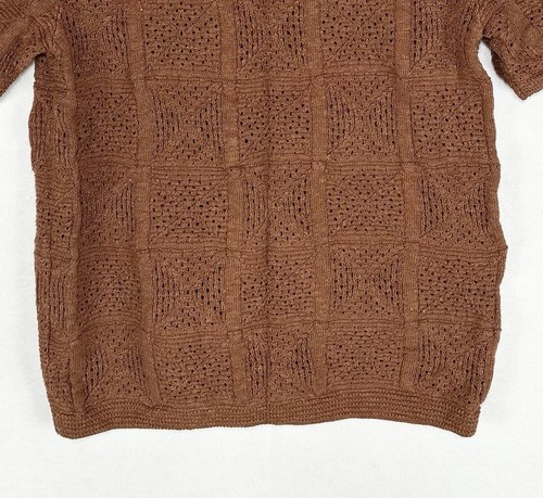 Abercrombie & Fitch Sweater Polo Shirt Mens M Brown Crochet Knit Johnny Collar - Picture 9 of 11